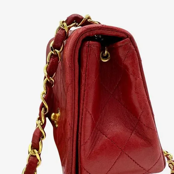 Vintage Red Chanel Lambskin Leather Small Single Flap with 24k gold-plated HW - Picture 10 of 15